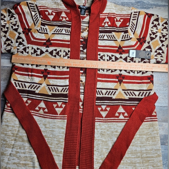 Wrangler Retro Cardigan With Hood Belt Size Large Oatmeal Aztec Print Western - Picture 9 of 13